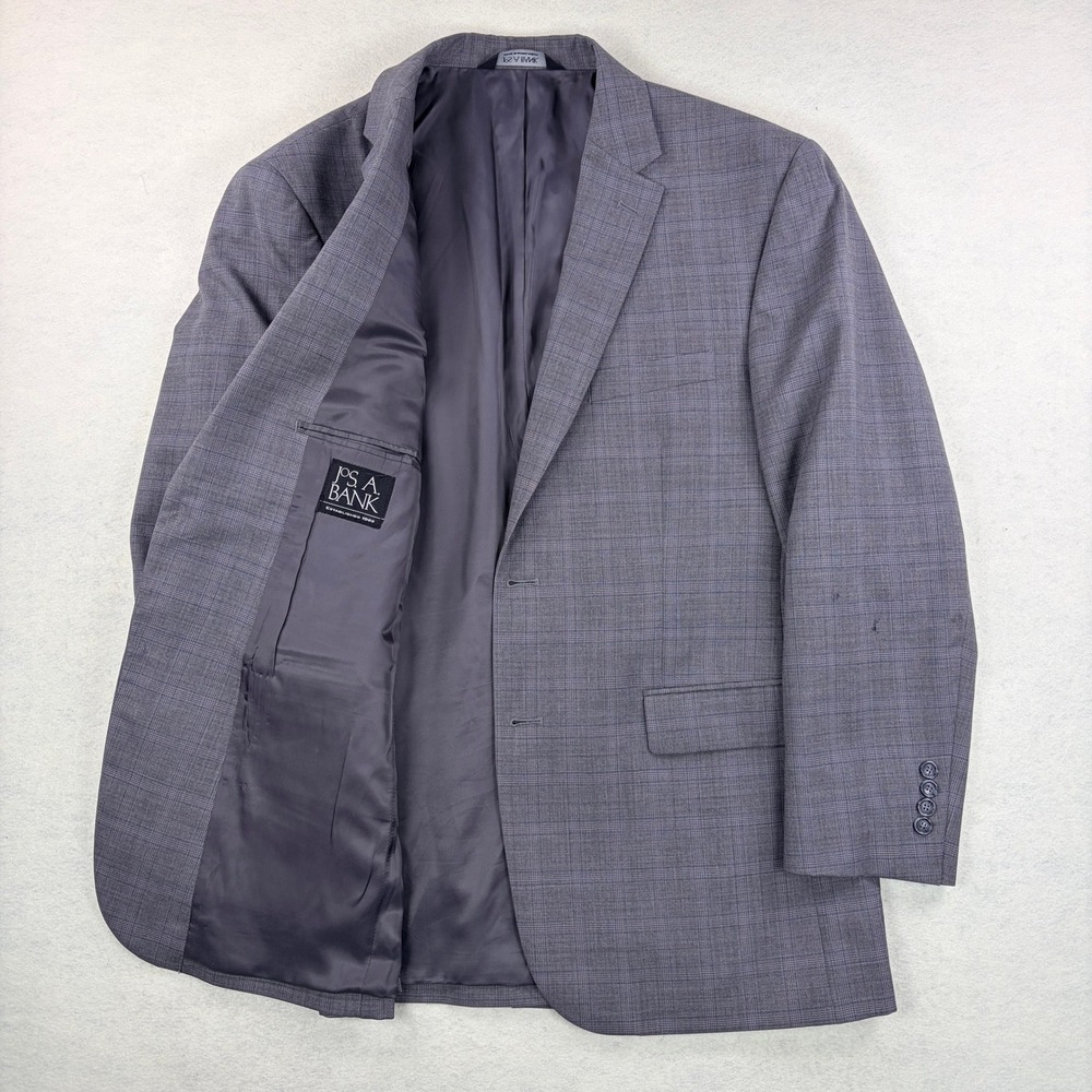 Jos A Bank Mens Gray Glen Plaid Blue Accent 2 Piece Pleated Suit 42R 36x30 - Picture 4 of 15